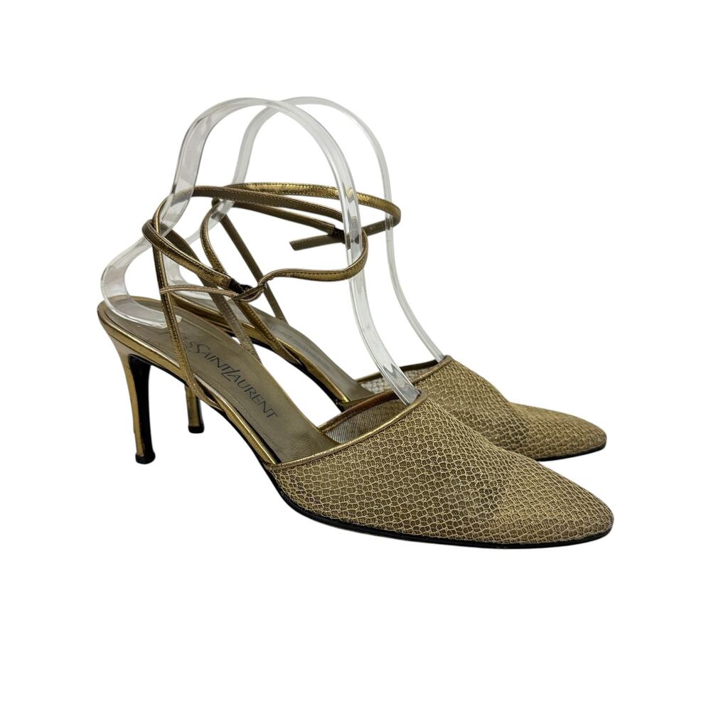 VTG Yves Saint Laurent YSL Gold Mesh Heels